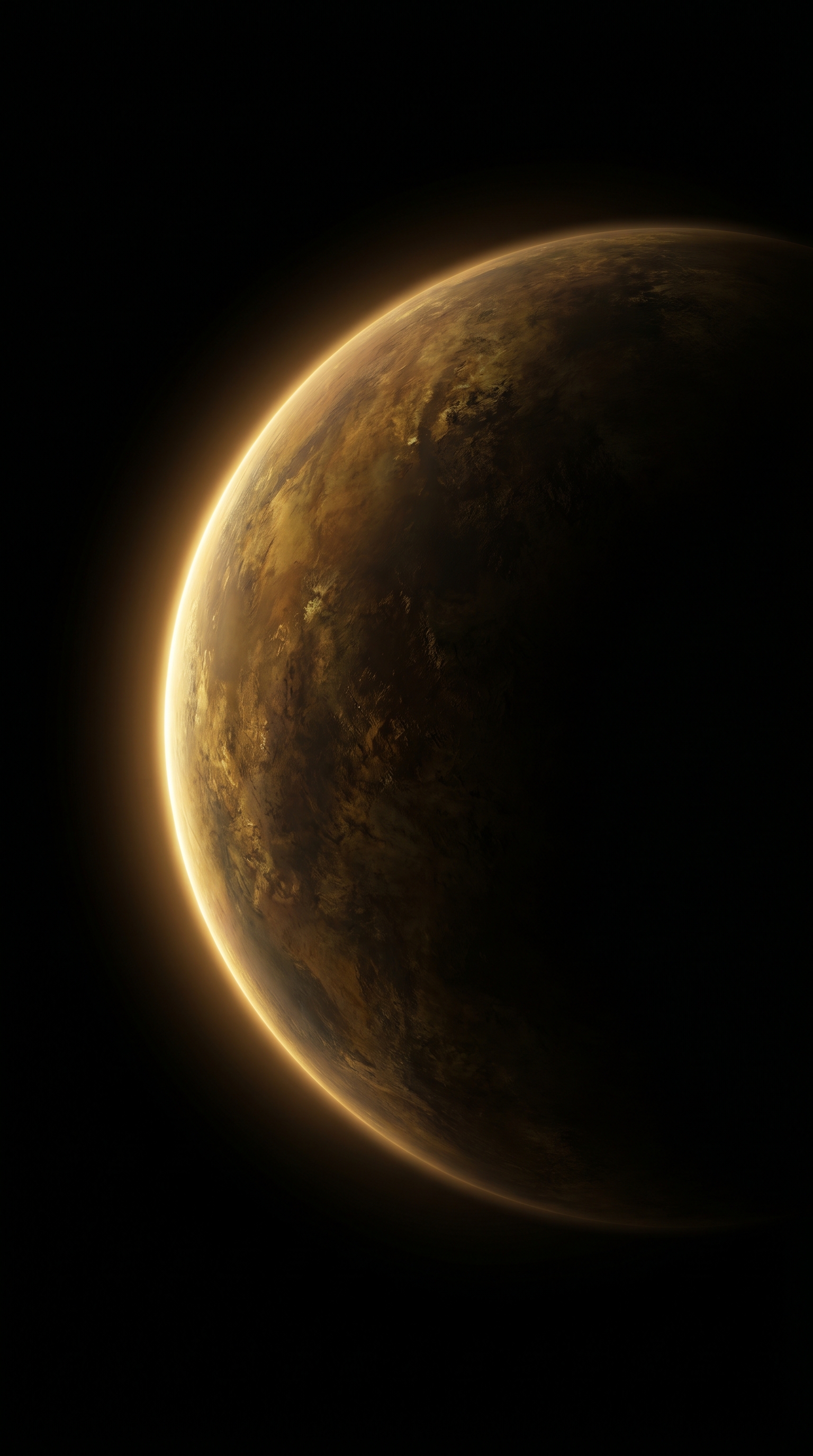 Planet In Darkness With Crescent